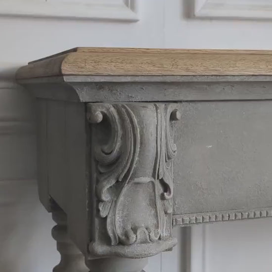 French style carved wooden console table  distress finish, White wooden console, carved console, narrow table,