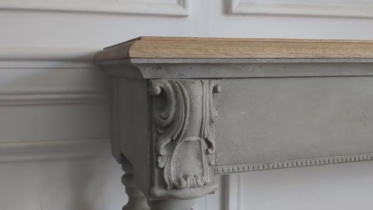 French style carved wooden console table  distress finish, White wooden console, carved console, narrow table,