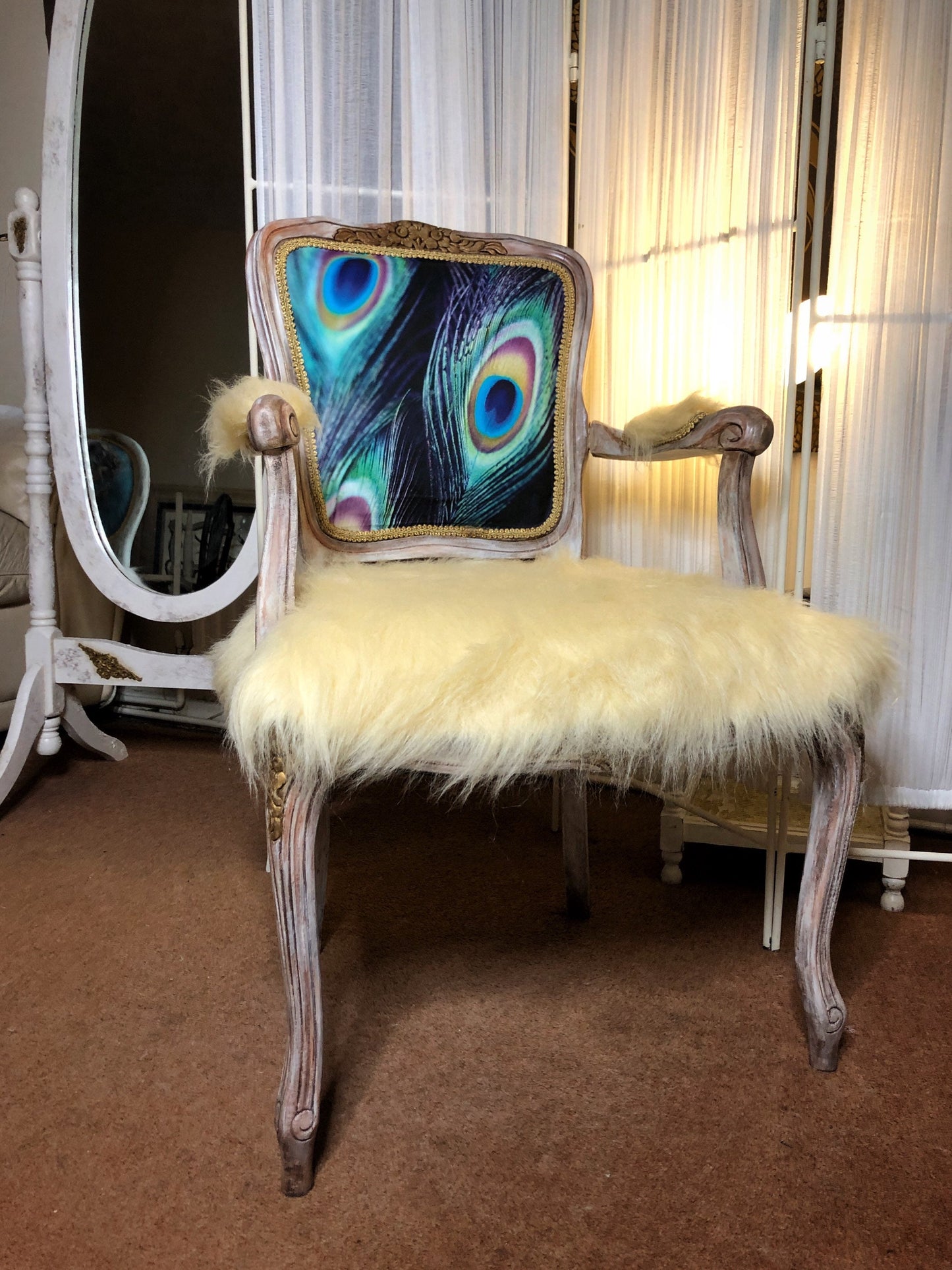 Vintage, Peacock Feathers Chair/ Armchair. French, Retro, Antique Style.