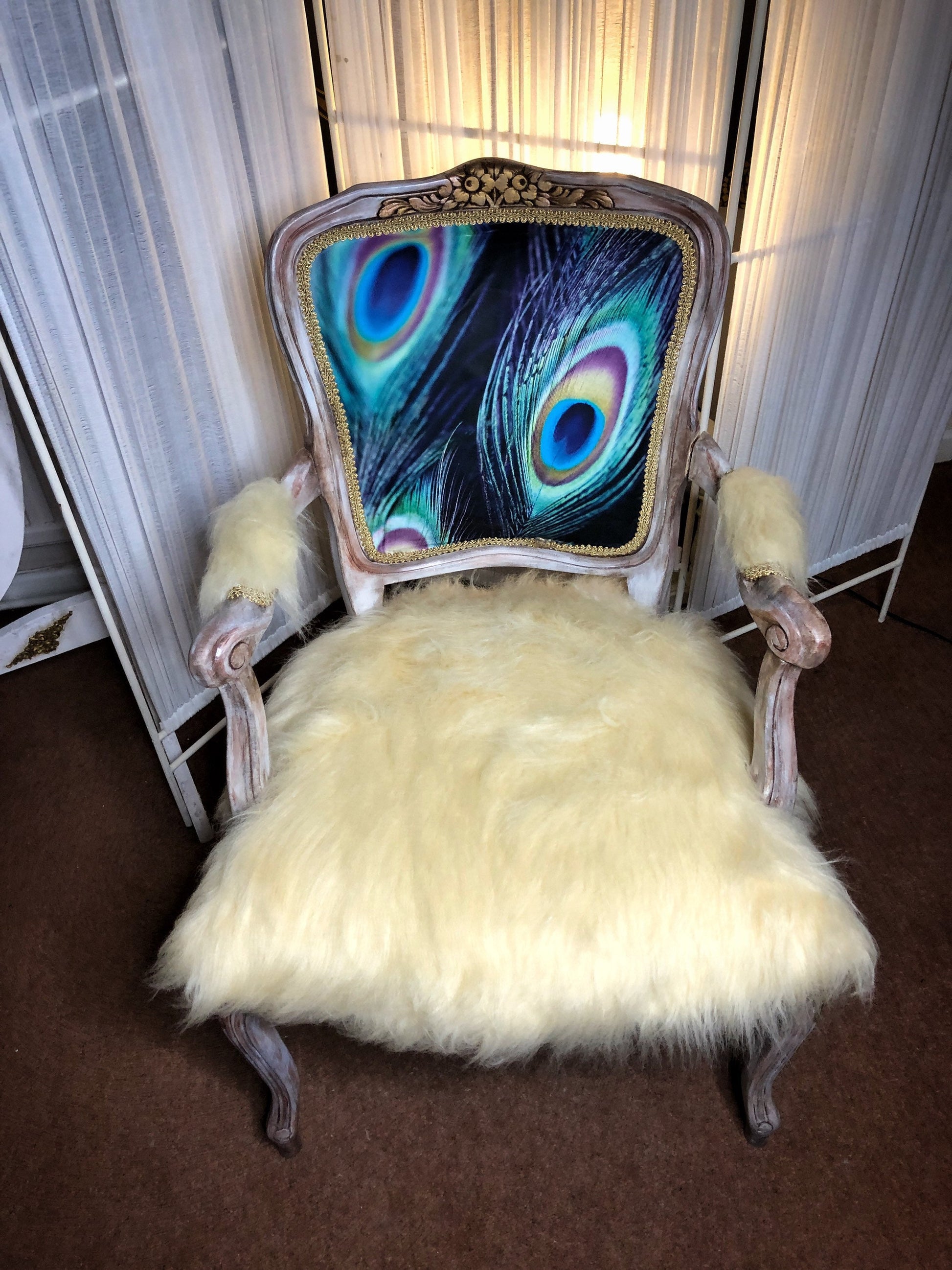 Vintage, Peacock Feathers Chair/ Armchair. French, Retro, Antique Style.