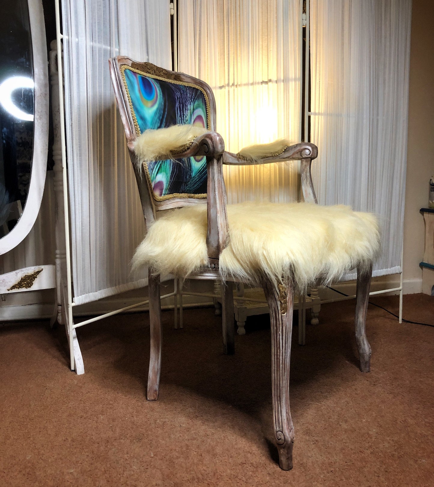 Vintage, Peacock Feathers Chair/ Armchair. French, Retro, Antique Style.