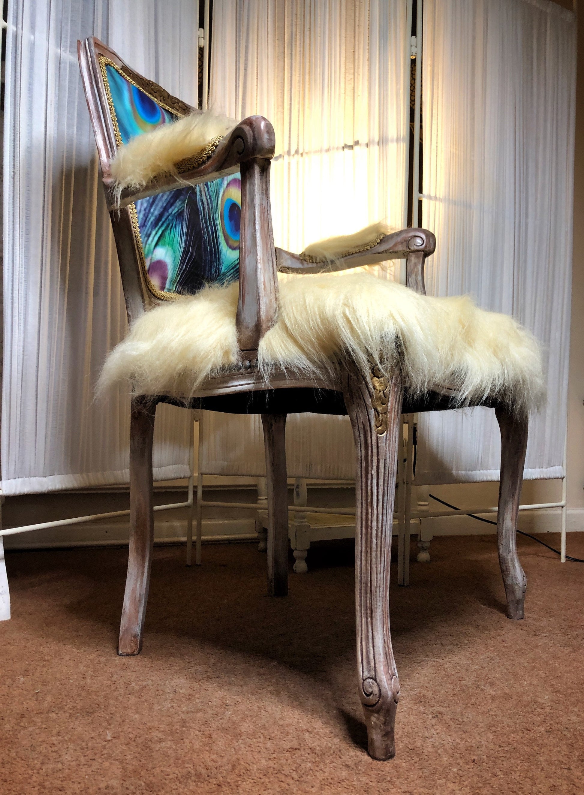 Vintage, Peacock Feathers Chair/ Armchair. French, Retro, Antique Style.