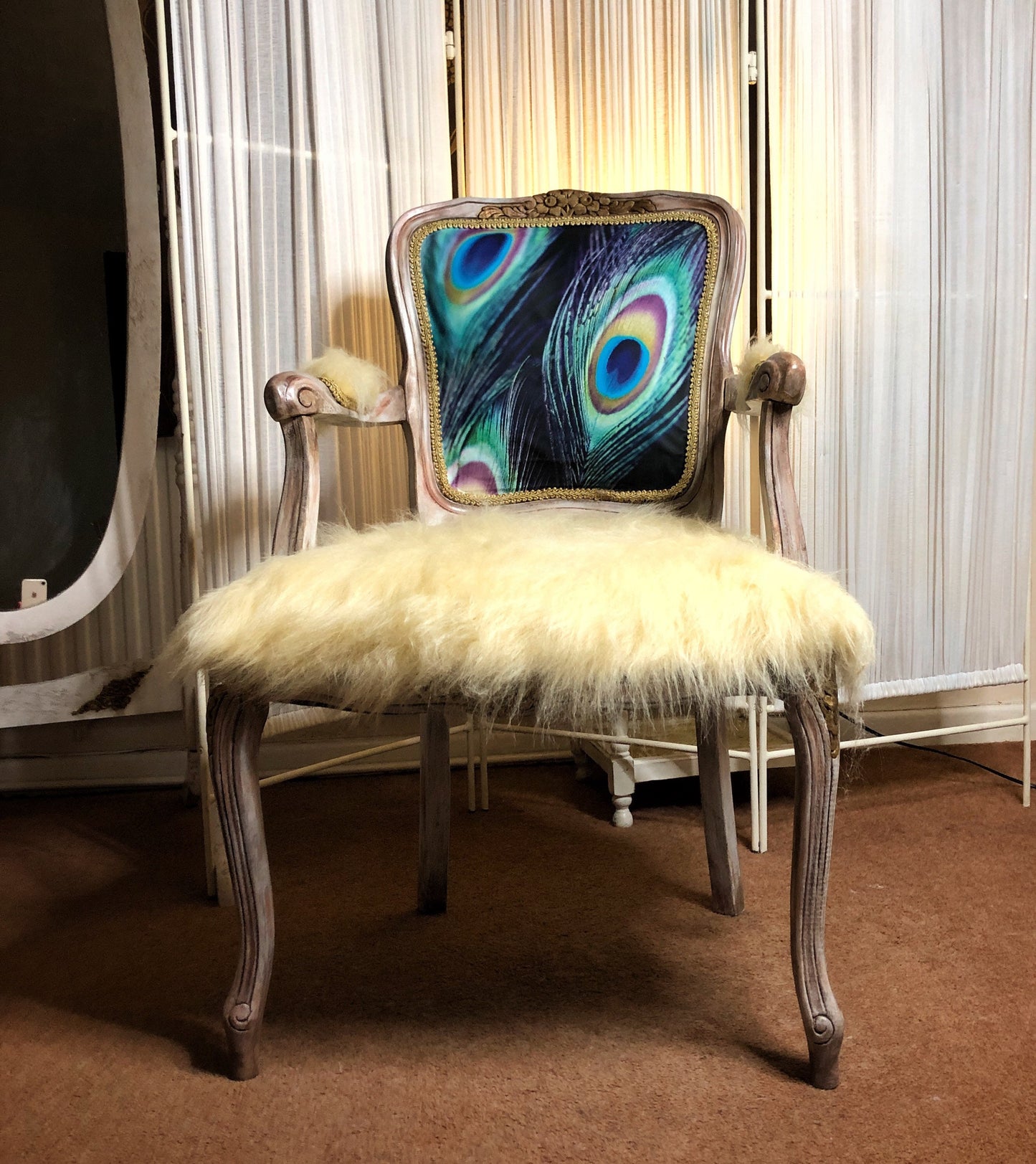 Vintage, Peacock Feathers Chair/ Armchair. French, Retro, Antique Style.