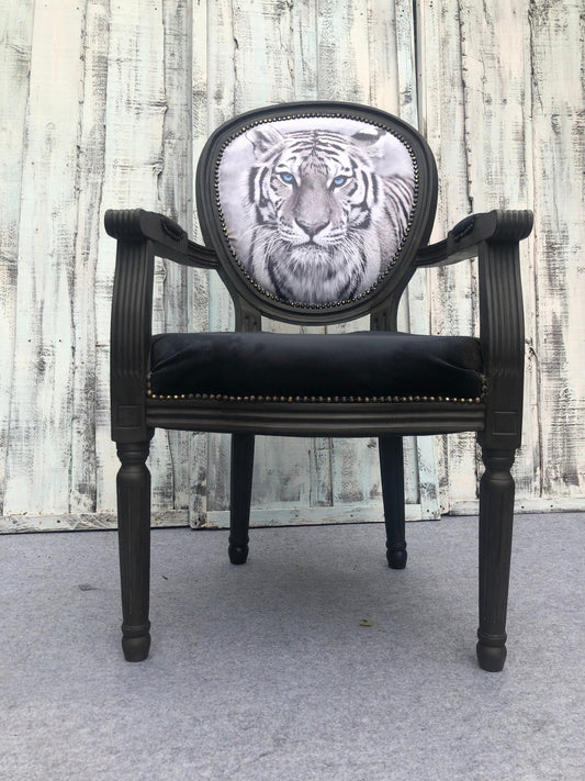 Throne, armchair, black, elegant, comfortable. Tiger. Animal. Animal theme. cat.