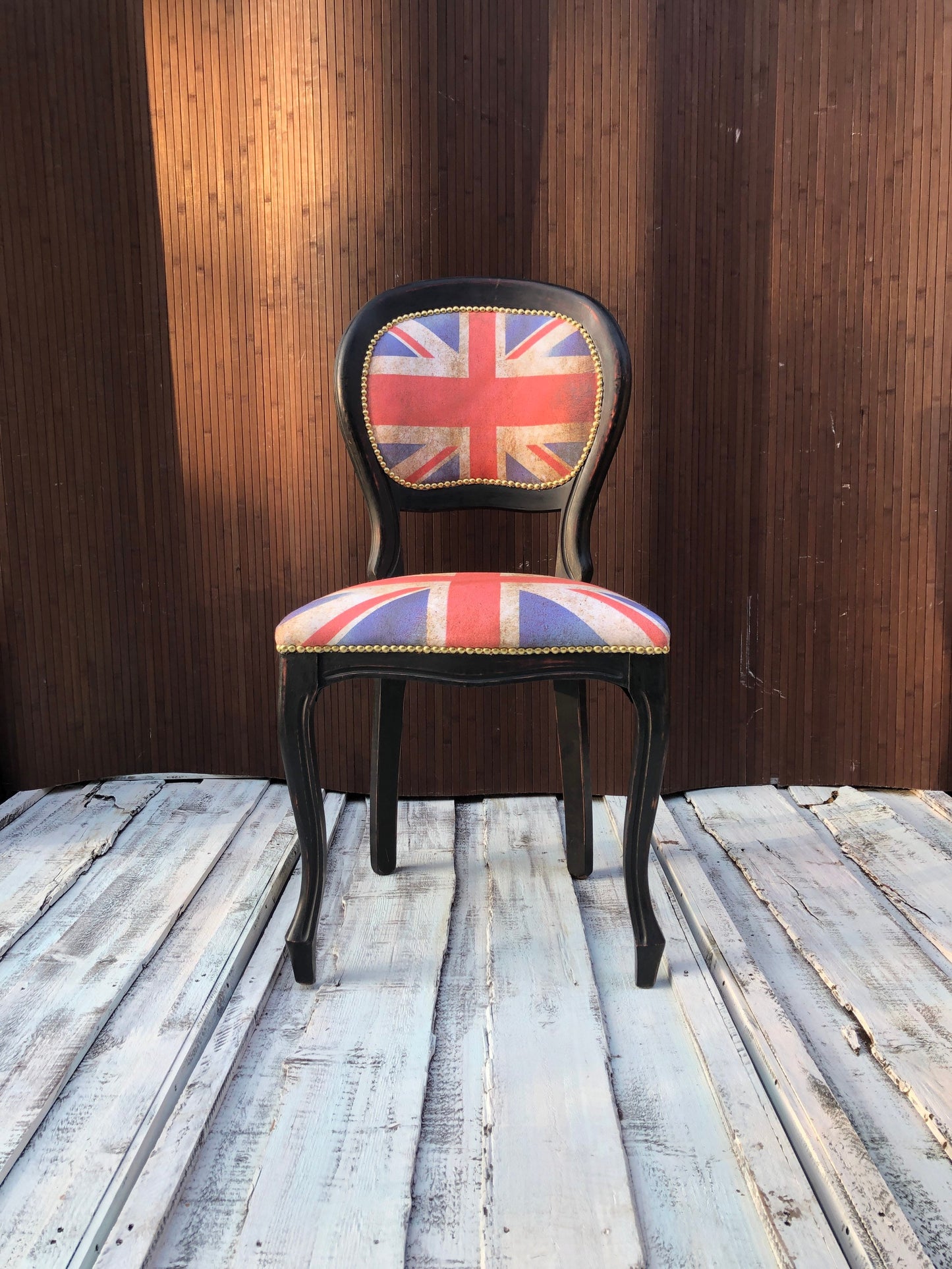 Vintage British Chair. Union Jack. Shabby Chic Style. British Flag.