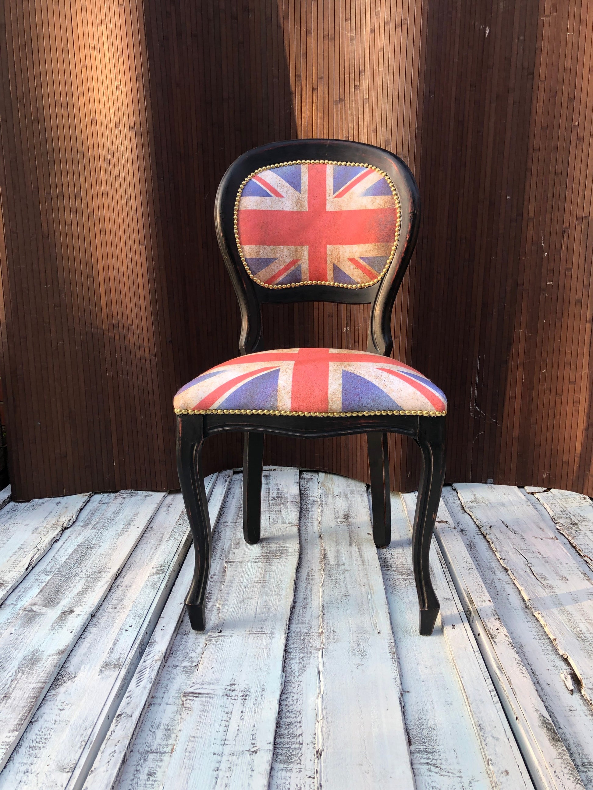 Vintage British Chair. Union Jack. Shabby Chic Style. British Flag.