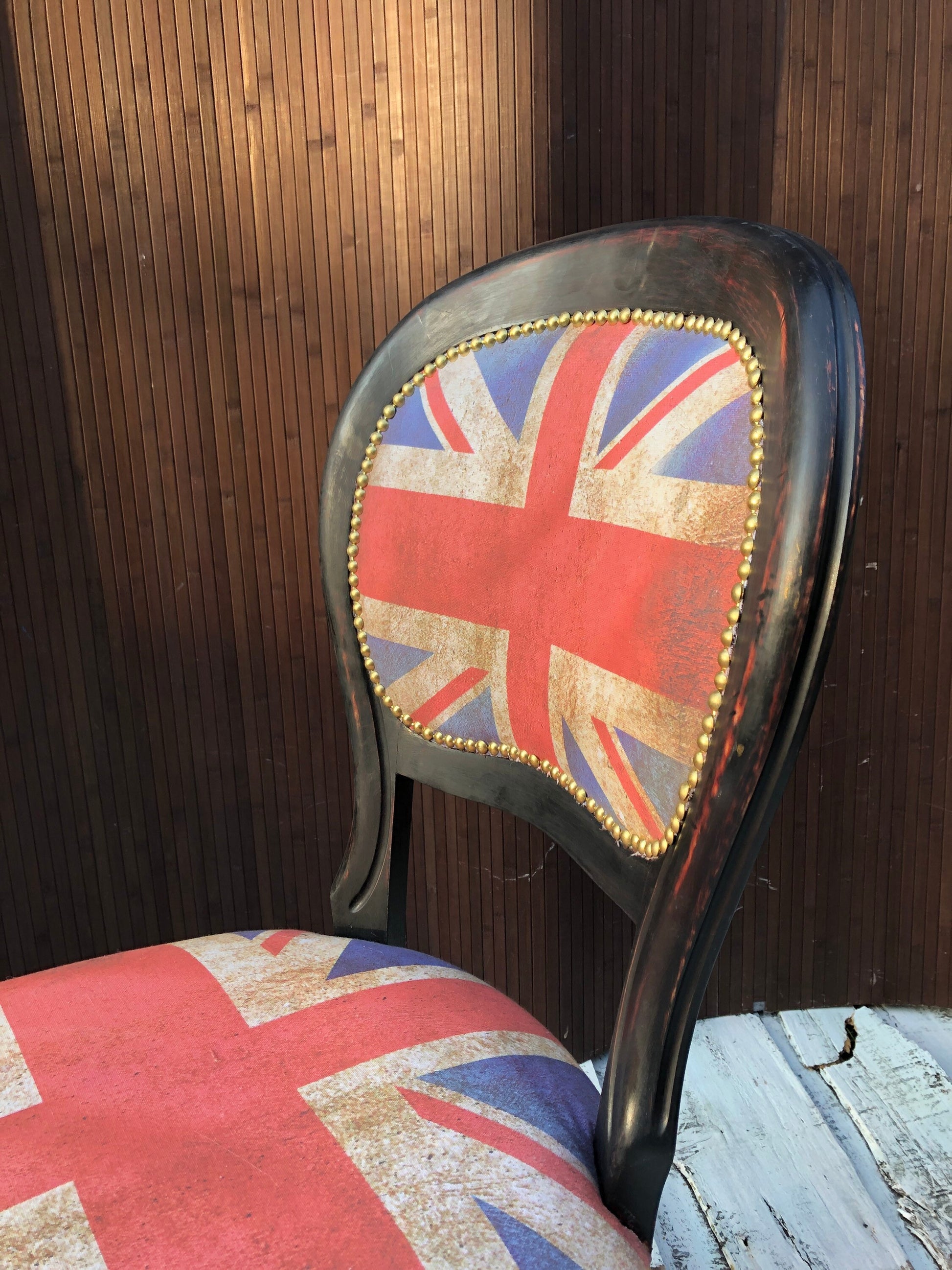 Vintage British Chair. Union Jack. Shabby Chic Style. British Flag.