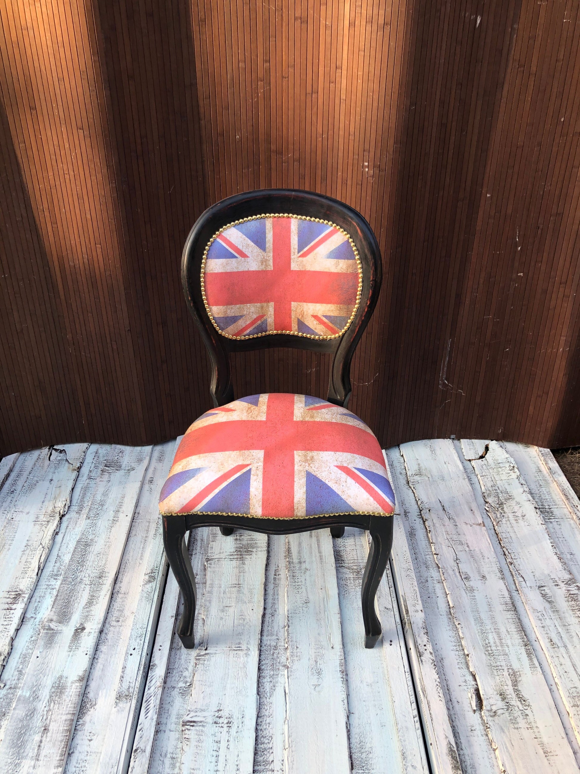 Vintage British Chair. Union Jack. Shabby Chic Style. British Flag.