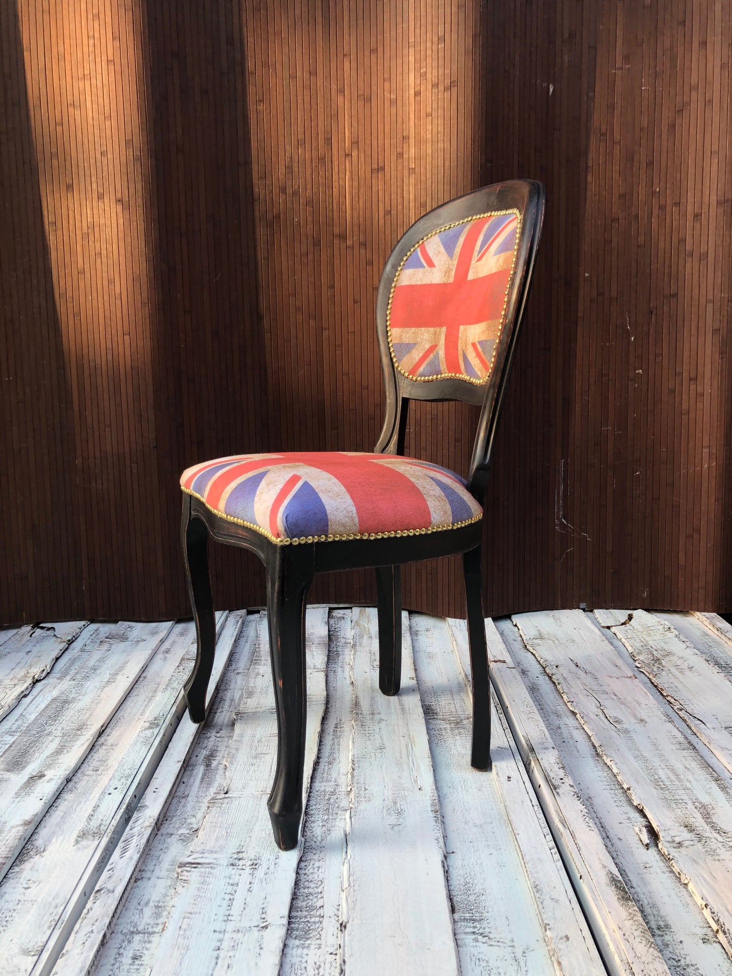 Vintage British Chair. Union Jack. Shabby Chic Style. British Flag.