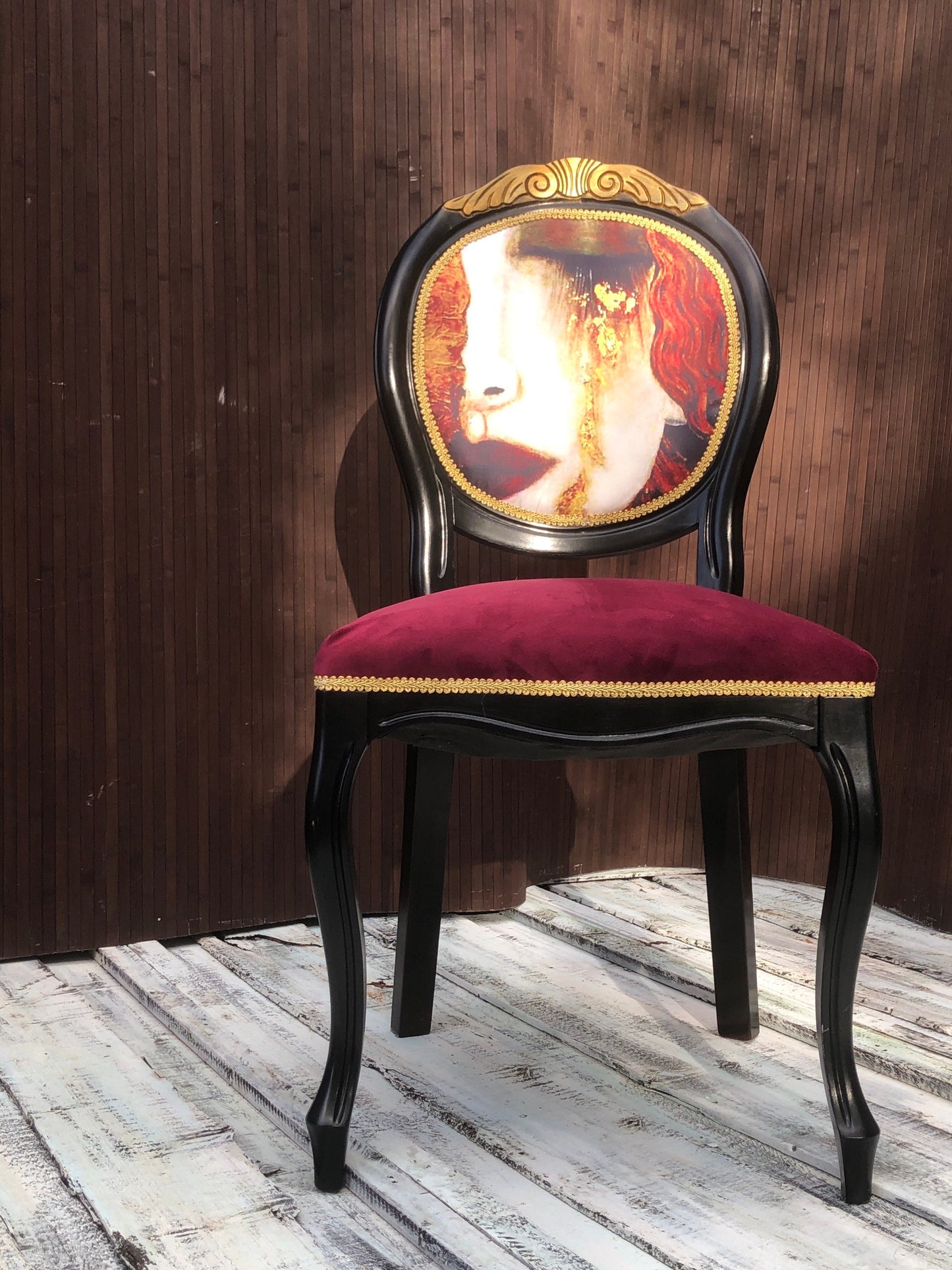 Vintage Chair „Golden Tears”, „Freya’s Tears”. French Chair. Gustav Klimt. Dressing Chair. Dining Chairs