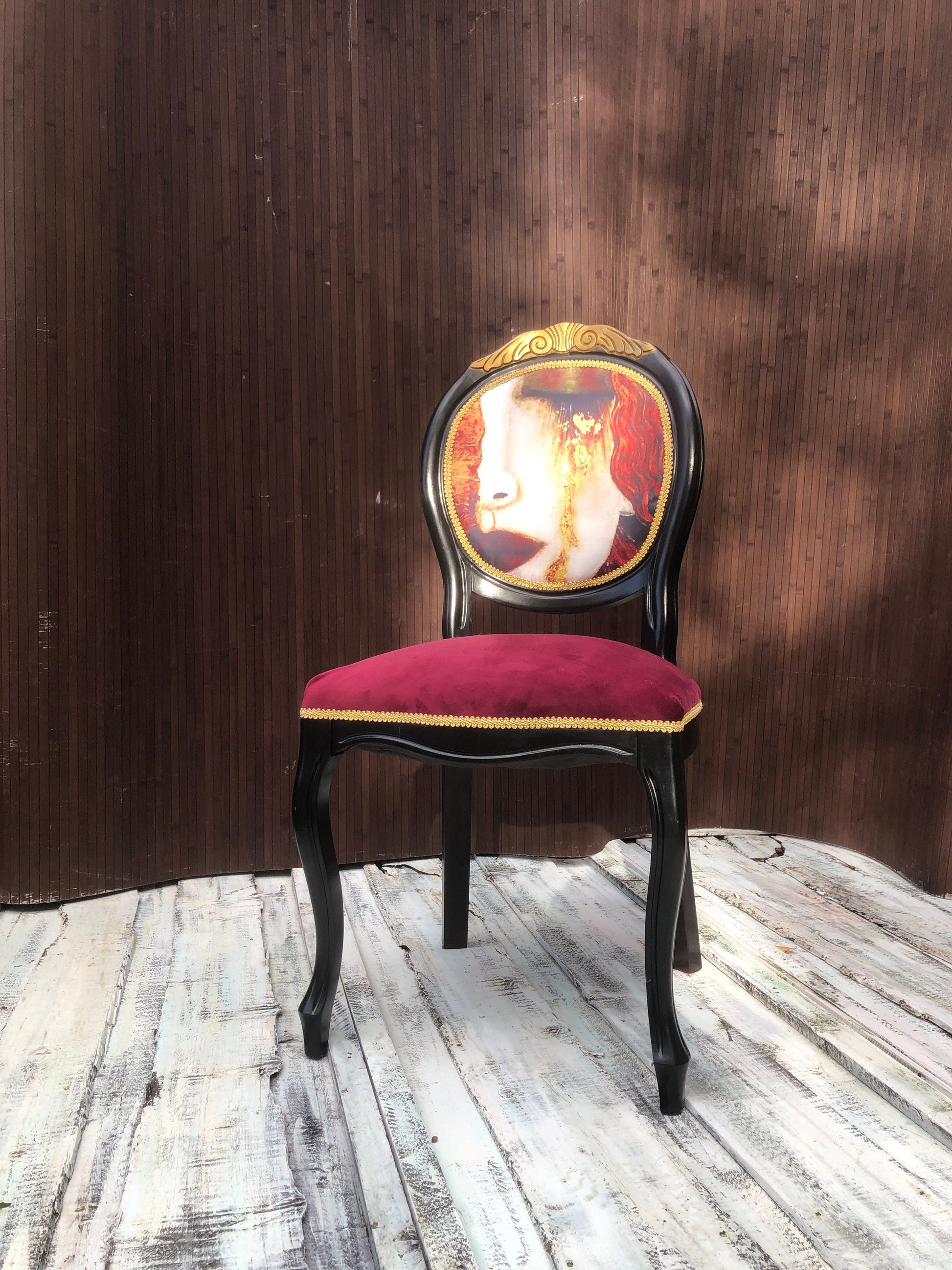 Vintage Chair „Golden Tears”, „Freya’s Tears”. French Chair. Gustav Klimt. Dressing Chair. Dining Chairs