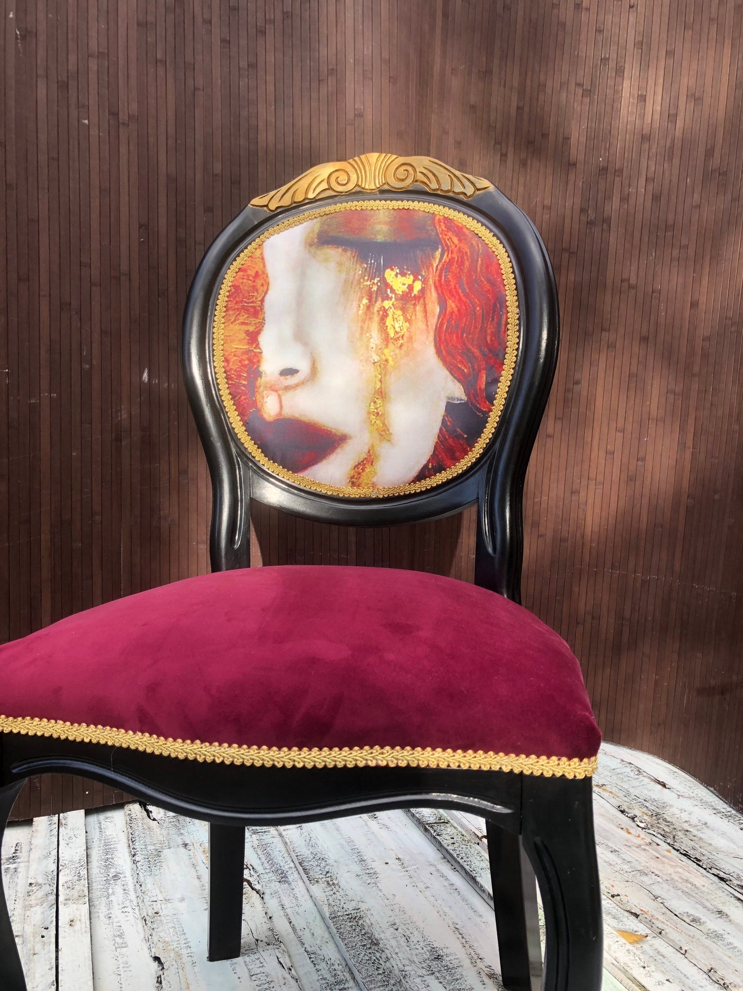 Vintage Chair „Golden Tears”, „Freya’s Tears”. French Chair. Gustav Klimt. Dressing Chair. Dining Chairs