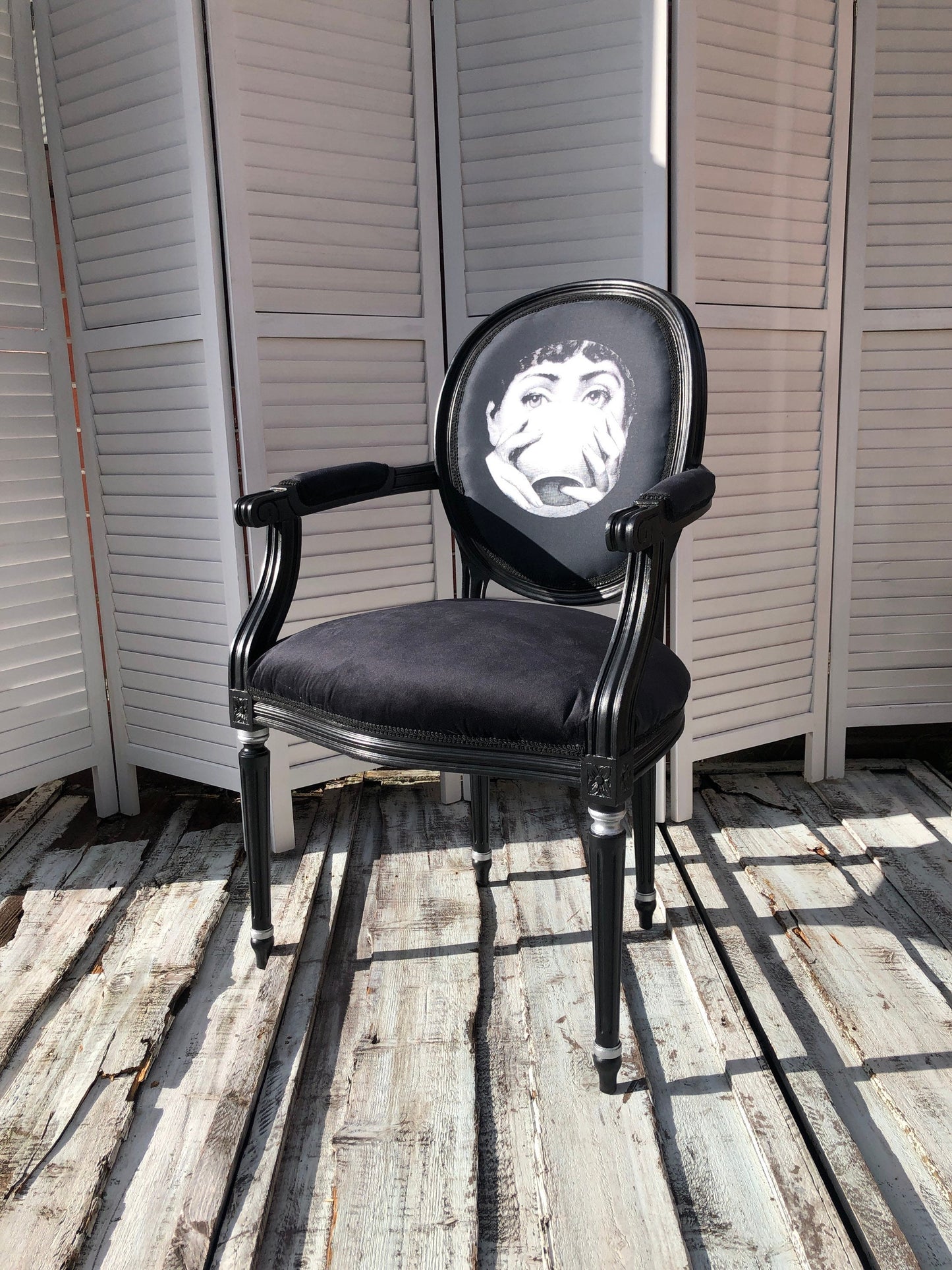 Fornasetti Vintage Chair. Lovely Black &White Chair. Buduoir.