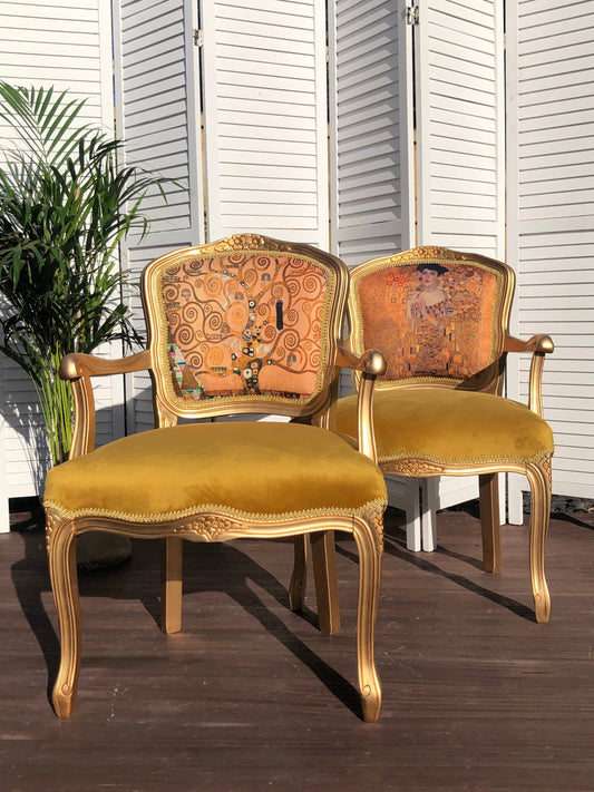 Gold Vintage Chair. Gustav Klim, „Adele” And „Tree of life”. Elegant, Oryginal, Indywidual.