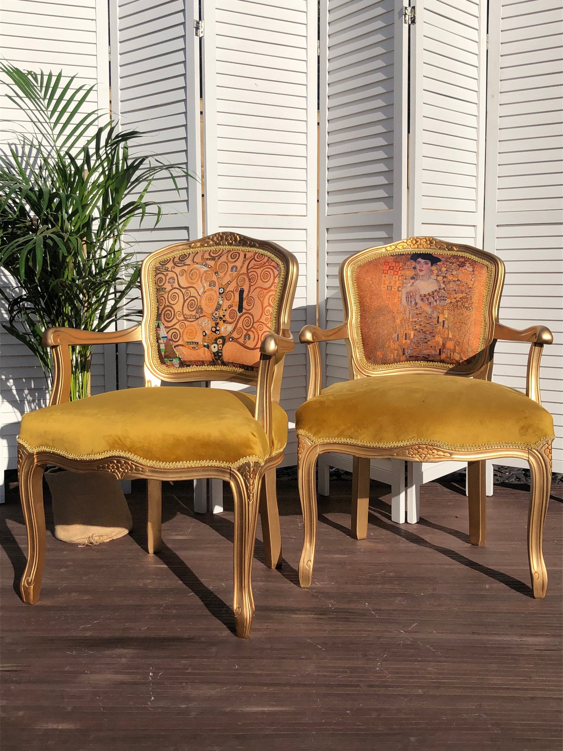 Gold Vintage Chair. Gustav Klim, „Adele” And „Tree of life”. Elegant, Oryginal, Indywidual.