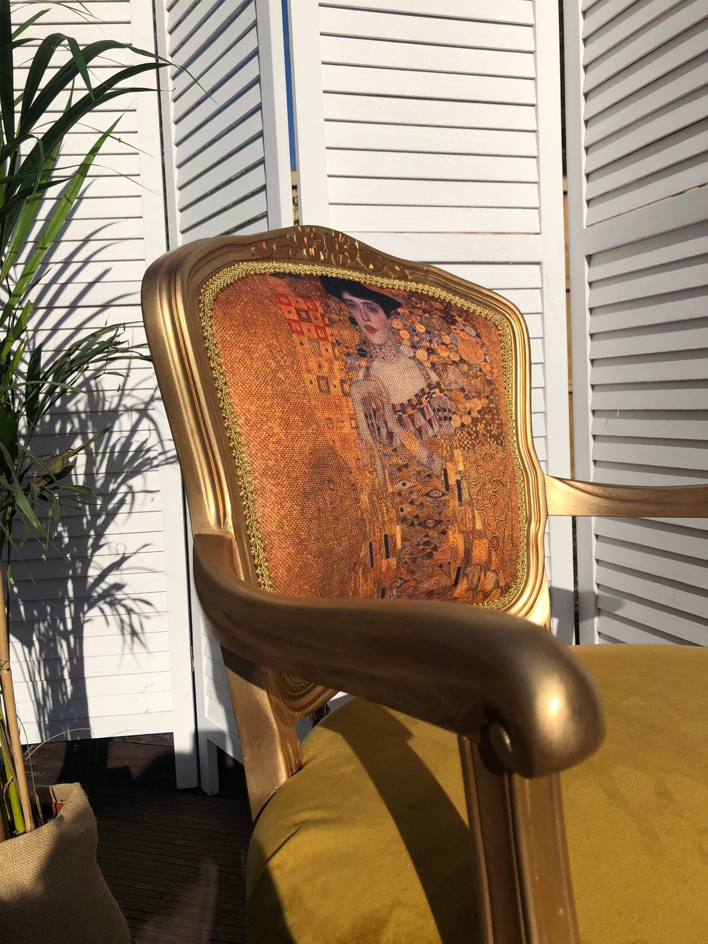 Gold Vintage Chair. Gustav Klim, „Adele” And „Tree of life”. Elegant, Oryginal, Indywidual.