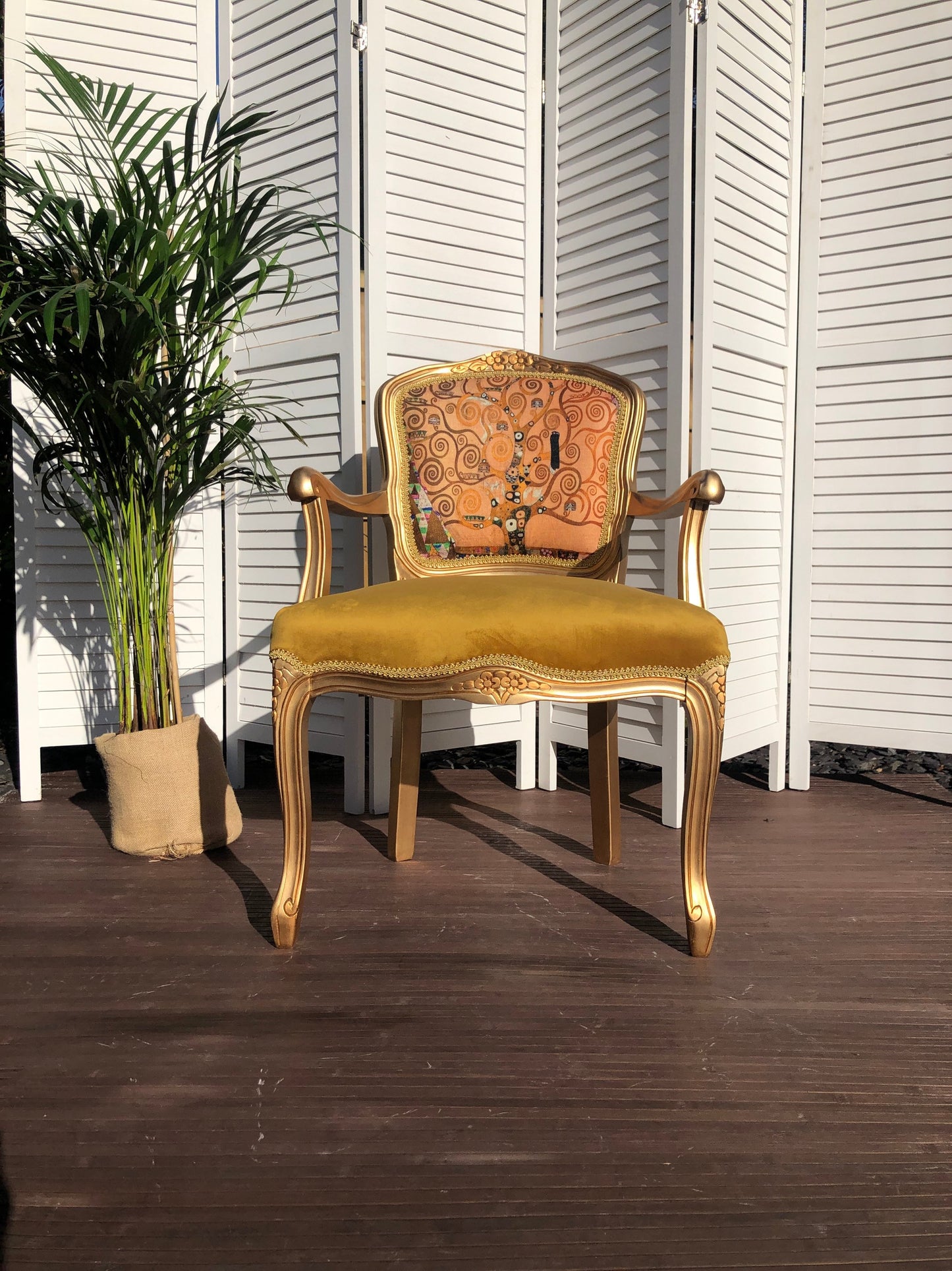 Gold Vintage Chair. Gustav Klim, „Adele” And „Tree of life”. Elegant, Oryginal, Indywidual.