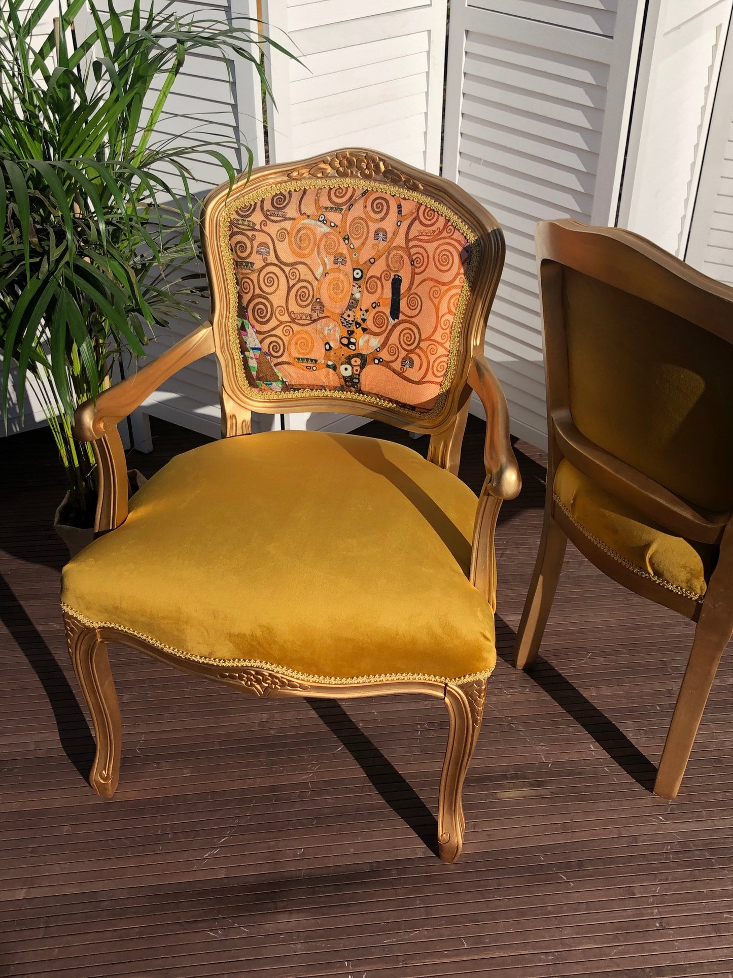 Gold Vintage Chair. Gustav Klim, „Adele” And „Tree of life”. Elegant, Oryginal, Indywidual.