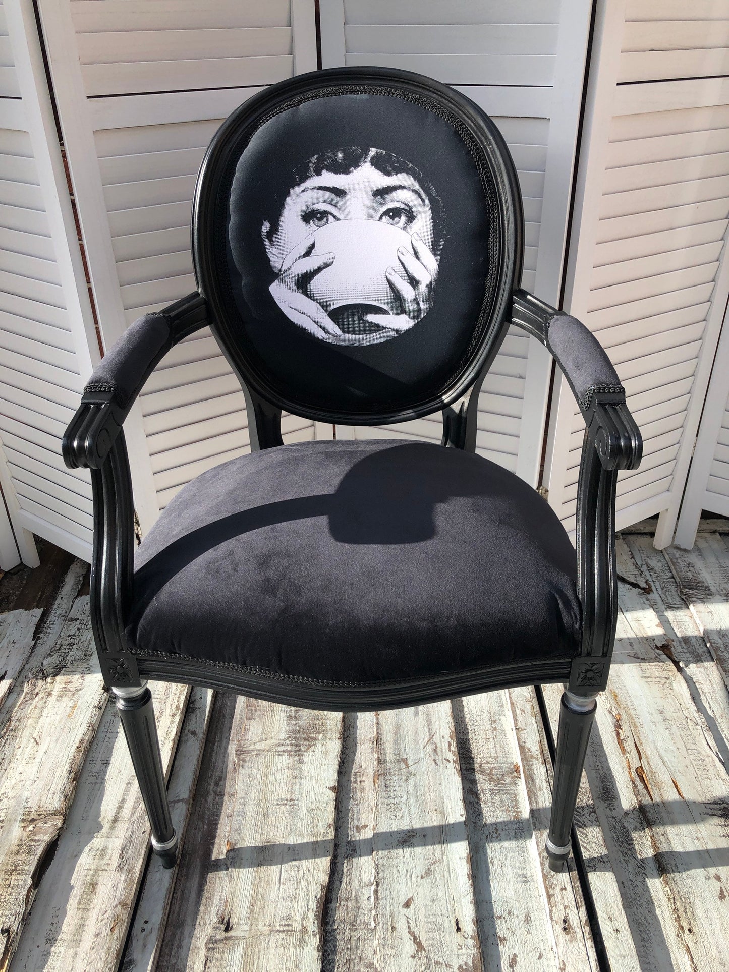 Fornasetti Vintage Chair. Lovely Black &White Chair. Buduoir.