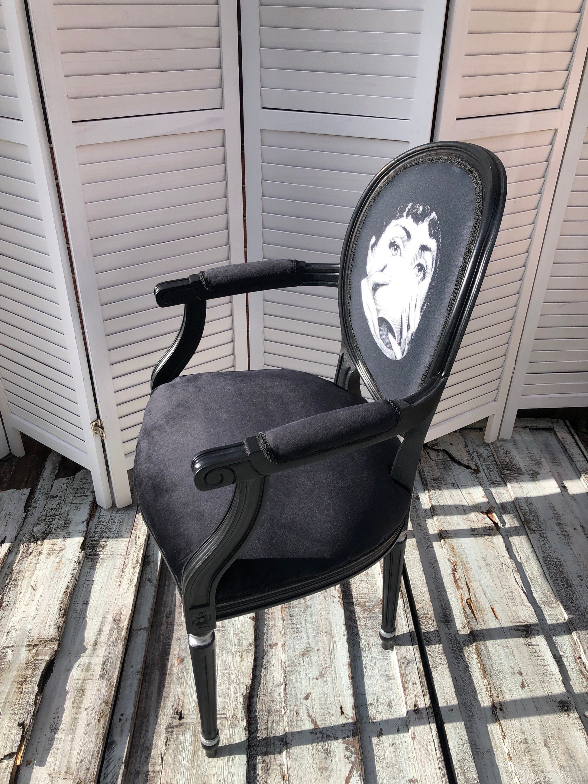 Fornasetti Vintage Chair. Lovely Black &White Chair. Buduoir.