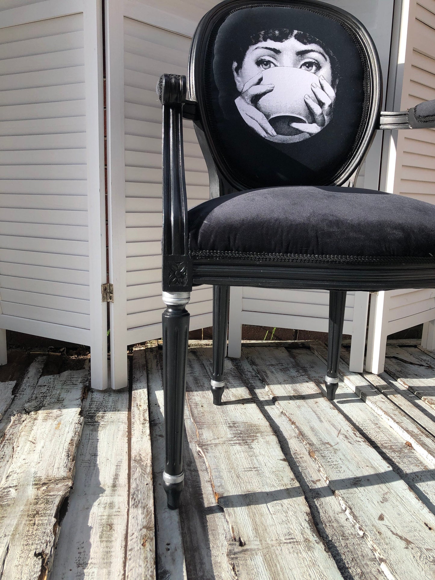 Fornasetti Vintage Chair. Lovely Black &White Chair. Buduoir.