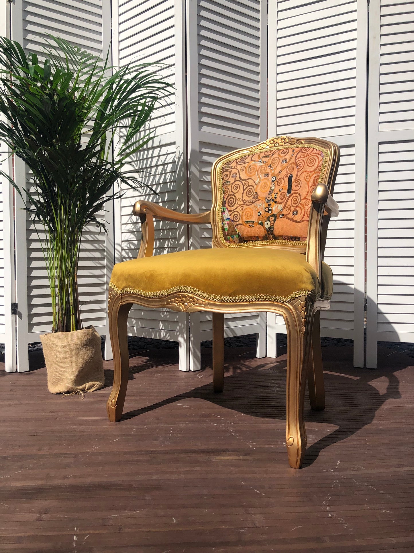 Gold Vintage Chair. Gustav Klim, „Adele” And „Tree of life”. Elegant, Oryginal, Indywidual.