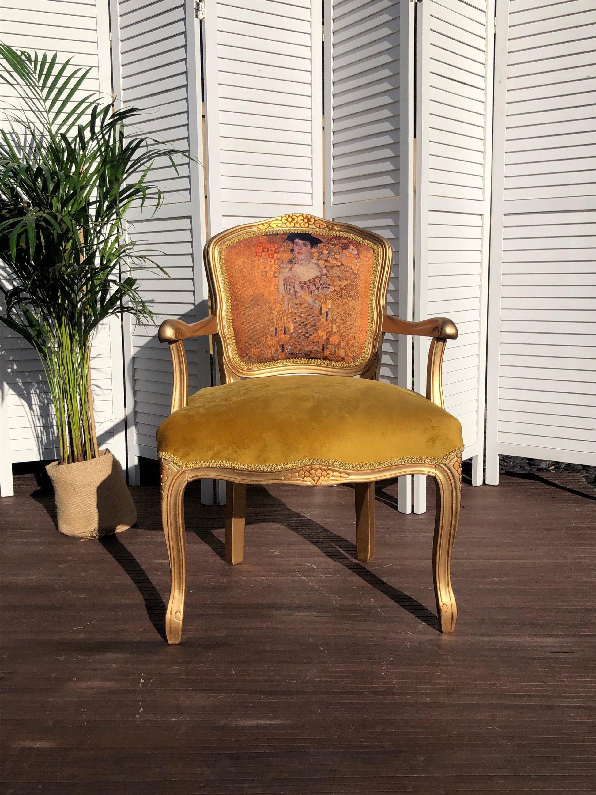 Gold Vintage Chair. Gustav Klim, „Adele” And „Tree of life”. Elegant, Oryginal, Indywidual.