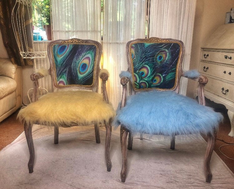 Vintage, Peacock Feathers Chair/ Armchair. French, Retro, Antique Style.