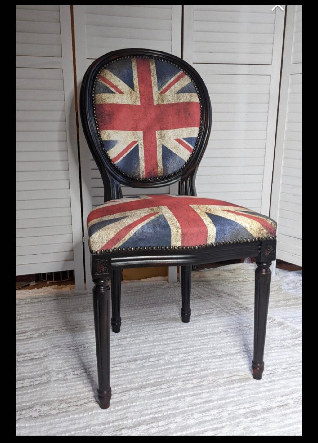 Vintage British Chair. Union Jack. Shabby Chic Style. British Flag.