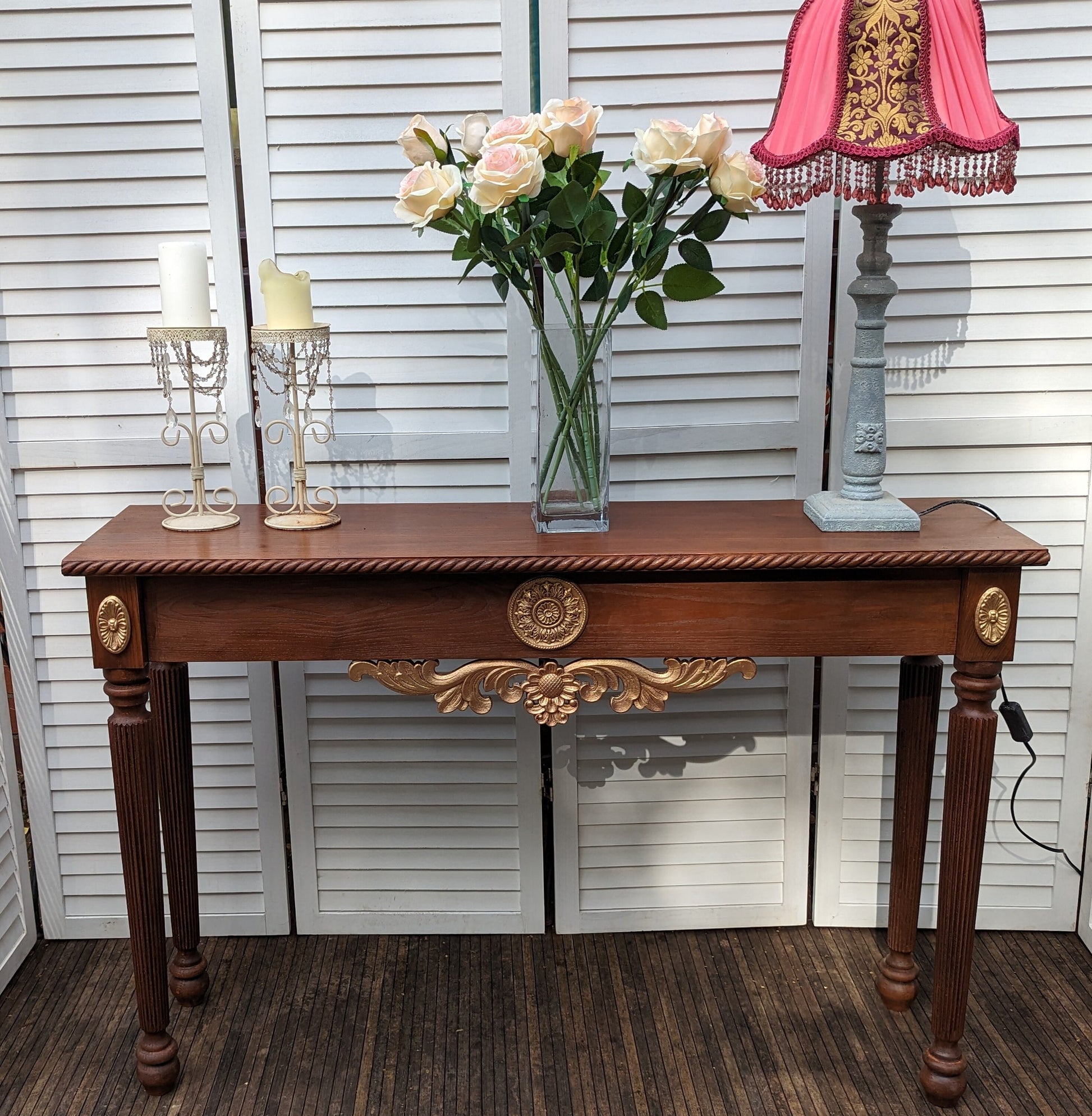 Satin Wood colours Console table French, Vintage style, wooden console table, carved console, gold ornaments. shabby chic,