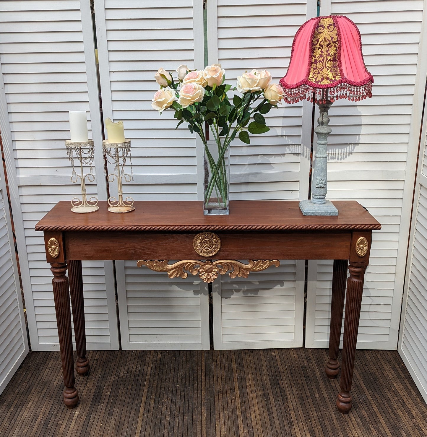 Satin Wood colours Console table French, Vintage style, wooden console table, carved console, gold ornaments. shabby chic,