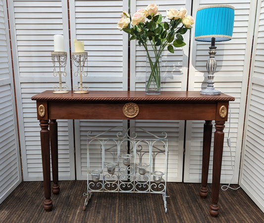 Satin Wood colours table French, Vintage style, wooden console table, narrow table, entry table, gold ornaments. shabby chic