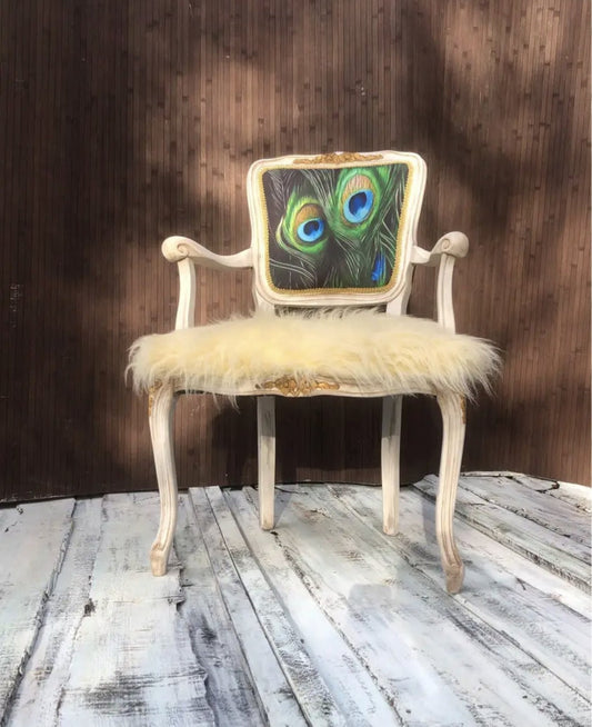 Vintage, Peacock Feathers Chair/ Armchair. French, Retro, Antique Style.