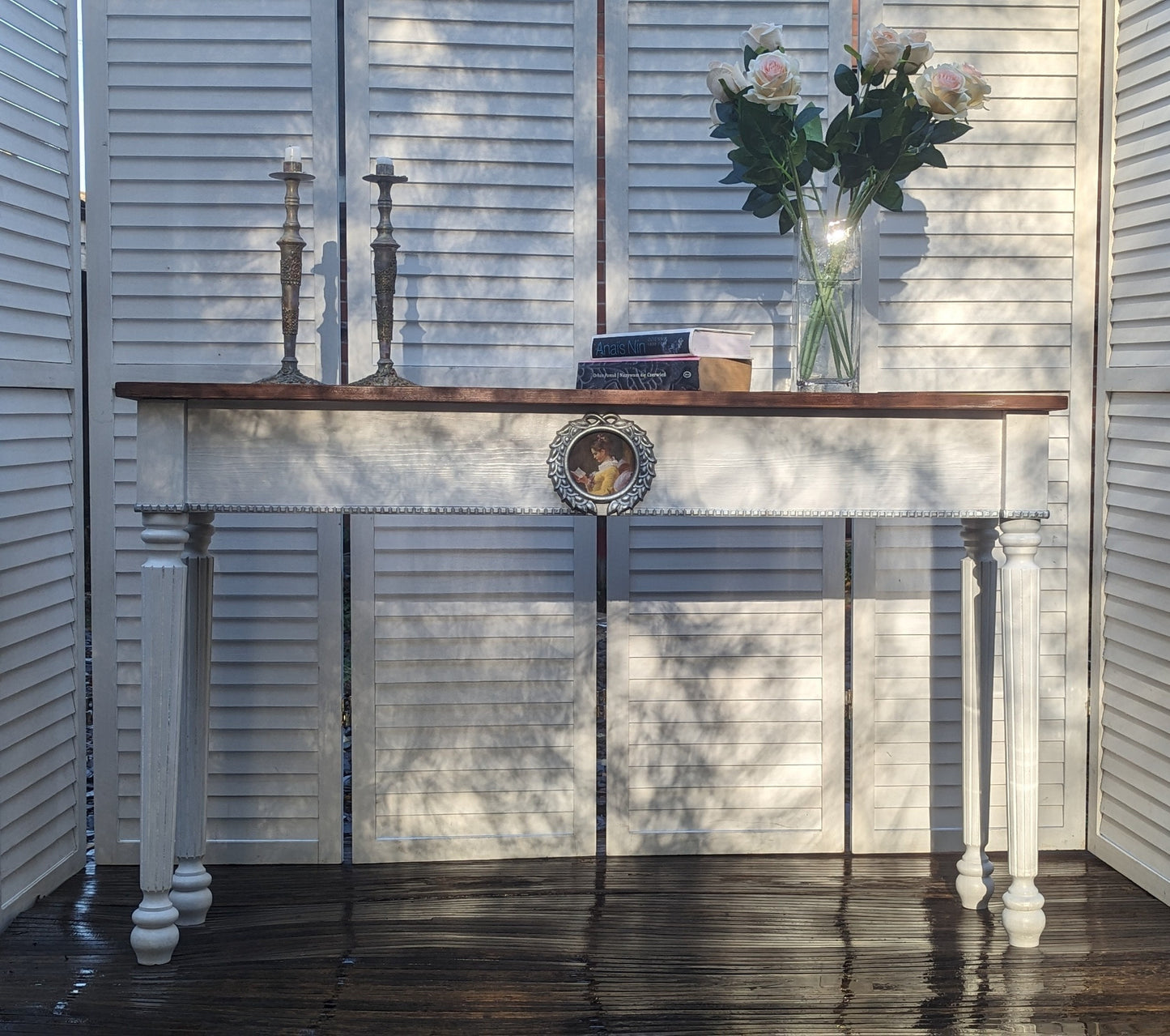 Vintage style French console table, wooden desk, console, carved desk, entry table, dressing. Shabby chic narrow table.