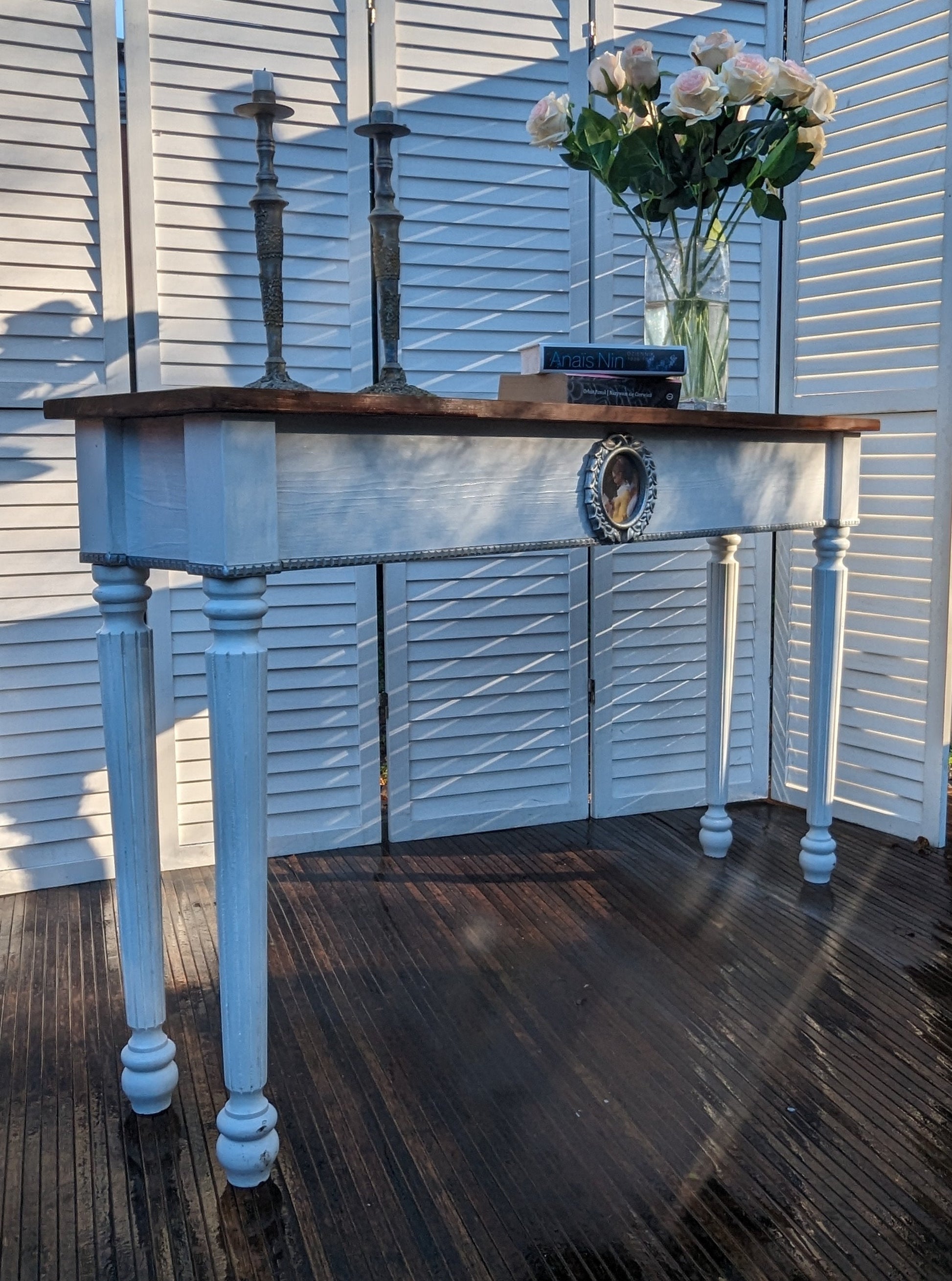 Vintage style French console table, wooden desk, console, carved desk, entry table, dressing. Shabby chic narrow table.