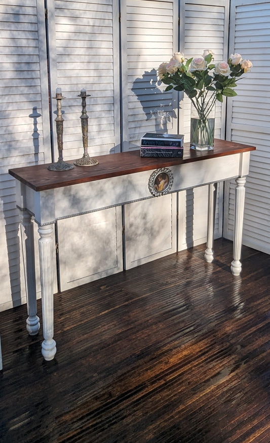 Vintage style French console table, wooden desk, console, carved desk, entry table, dressing. Shabby chic narrow table.