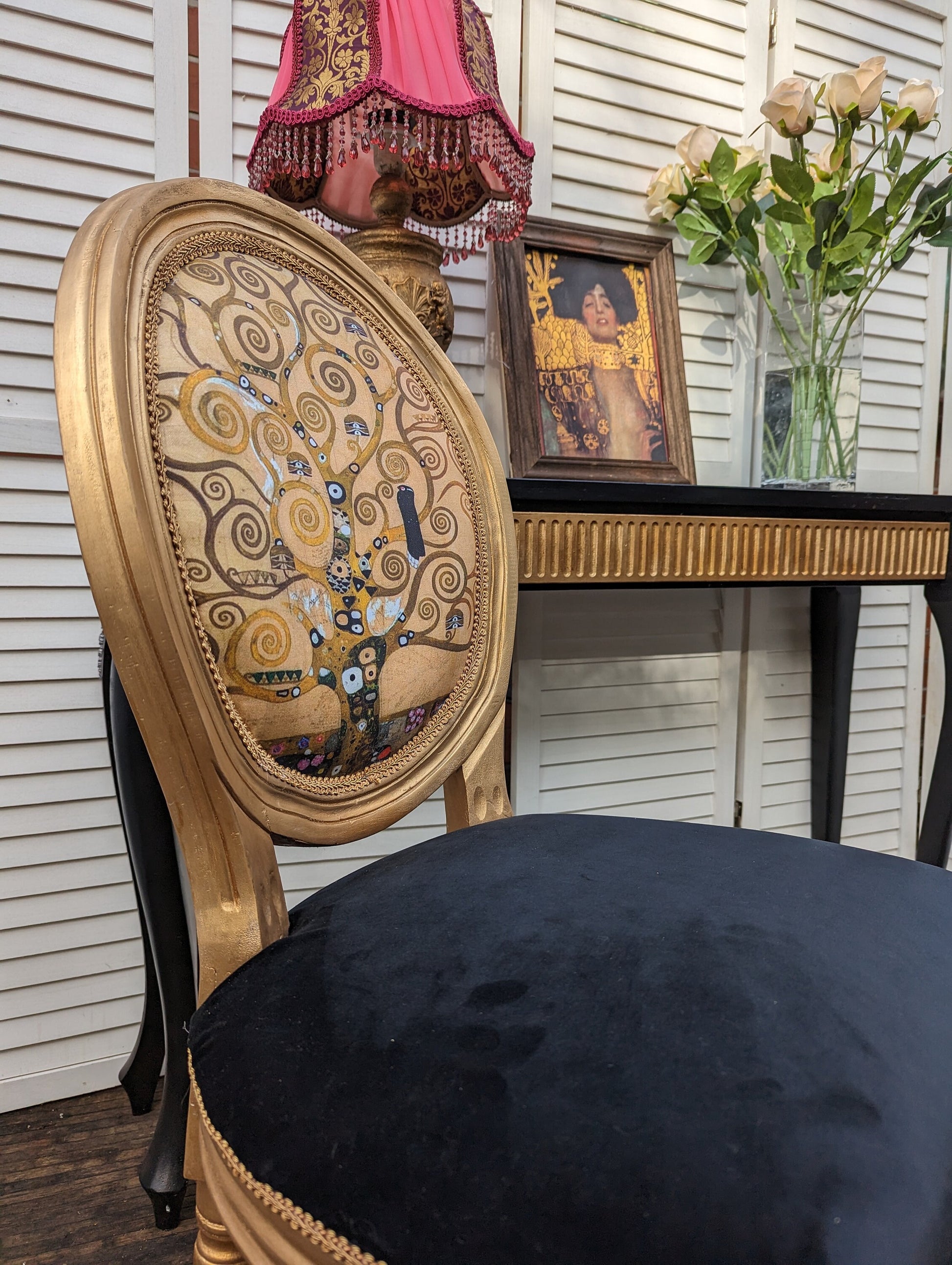 Klimt dining chairs. All Klimt's art to choose. Louise Vintage Chair. „The Tree of Life”, "Adelle".Dressing. Unique style. Gold & Black