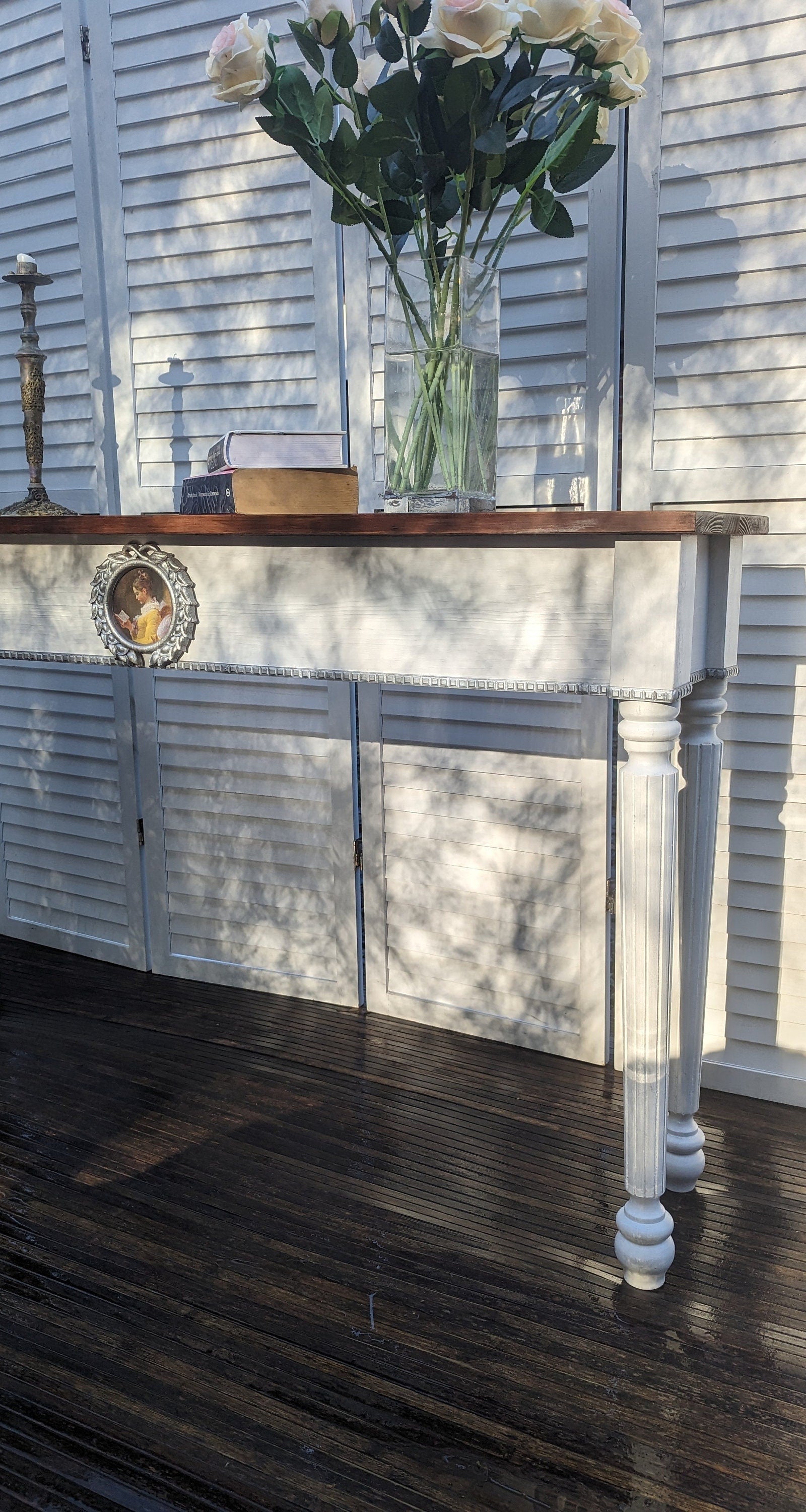 Vintage style French console table, wooden desk, console, carved desk, entry table, dressing. Shabby chic narrow table.