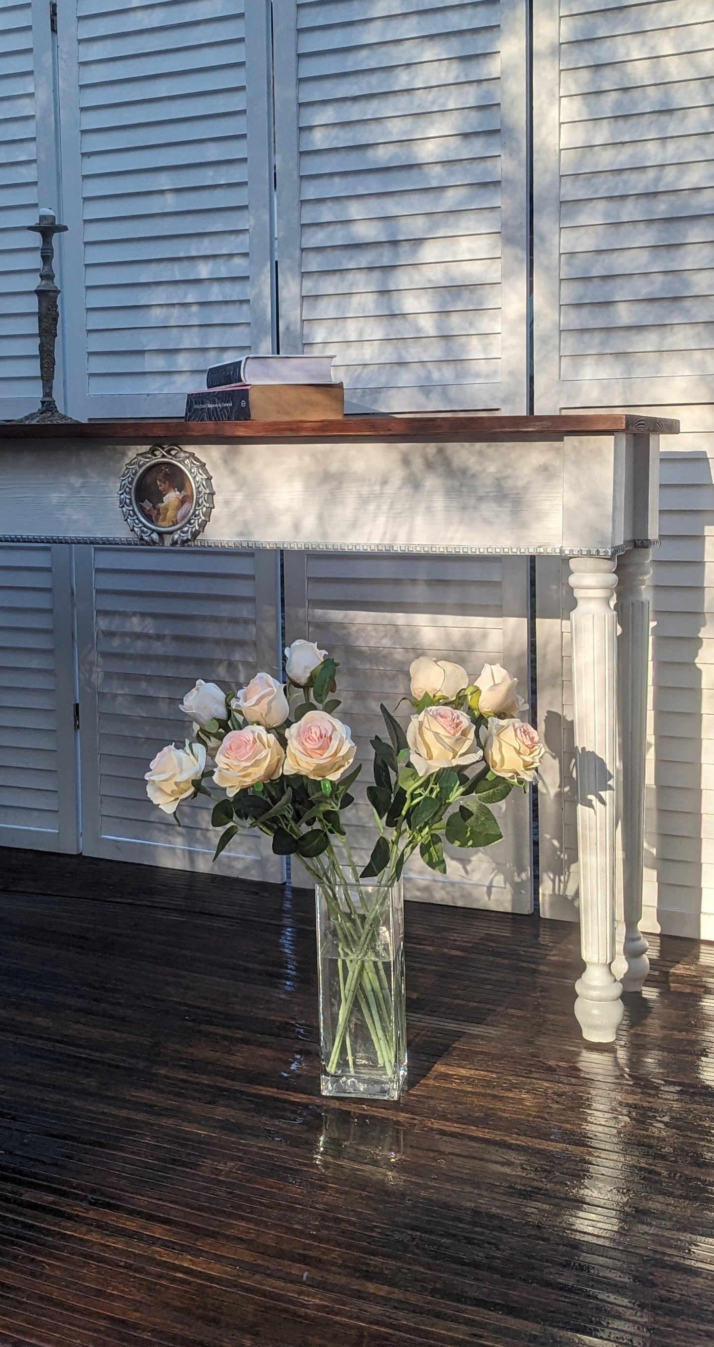 Vintage style French console table, wooden desk, console, carved desk, entry table, dressing. Shabby chic narrow table.